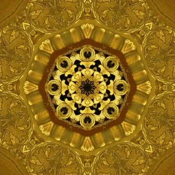 Abstract Golden Forms Pattern, coming from a fractal design,kaleidoscope Phot Stock Illustration