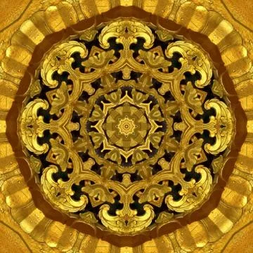 Abstract Golden Forms Pattern, coming from a fractal design,kaleidoscope Phot Stock Illustration