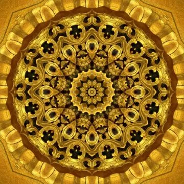 Abstract Golden Forms Pattern, coming from a fractal design,kaleidoscope Phot Stock Illustration
