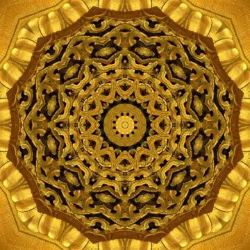 Abstract Golden Forms Pattern, coming from a fractal design,kaleidoscope Phot Stock Illustration