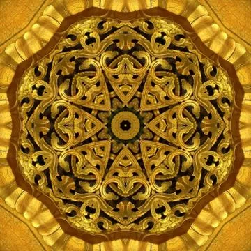 Abstract Golden Forms Pattern, coming from a fractal design,kaleidoscope Phot Stock Illustration