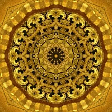 Abstract Golden Forms Pattern, coming from a fractal design,kaleidoscope Phot Stock Illustration