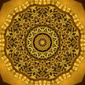 Abstract Golden Forms Pattern, coming from a fractal design,kaleidoscope Phot Stock Illustration