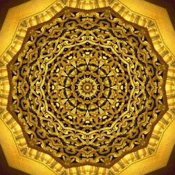 Abstract Golden Forms Pattern, coming from a fractal design,kaleidoscope Phot Stock Illustration