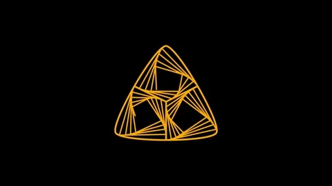 Abstract golden geometric triangle spiral loop, symmetrical triple vortex. 4k 库存影片 337896997