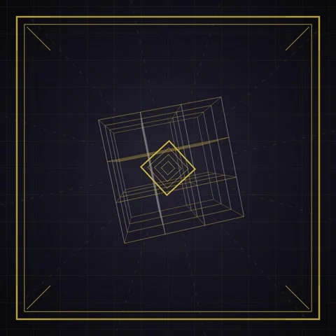 Abstract Golden Geometric Wireframe Cube Tunnel with Diamond Shape Stock Footage 346280304