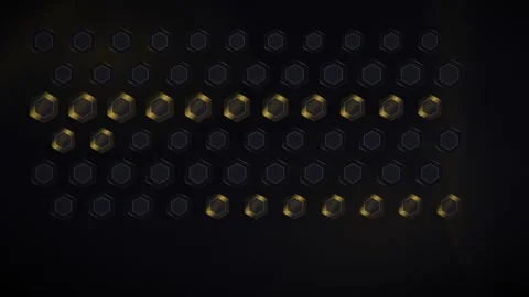 Abstract golden glowing hexagons on a dark futuristic background Stock Footage 335885392