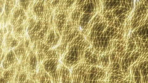 Abstract golden glowing wireframe mesh with triangular geometry and bright li Illustrazione stock