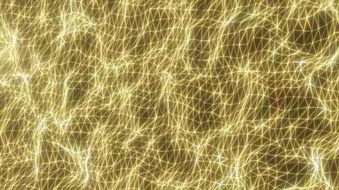Abstract golden glowing wireframe mesh with triangular geometry and bright .. Illustrazione stock