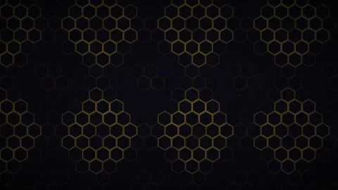 Abstract golden hexagon pattern moving on a dark background Stock Footage 335885406