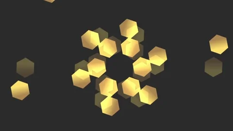 Abstract Golden Hexagonal Shapes on Dark Background Digital Art Video stock 341926784
