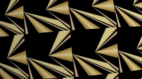 Abstract golden kaleidoscope relief patterns, triangle patterns moving on black Stock Footage 108488203