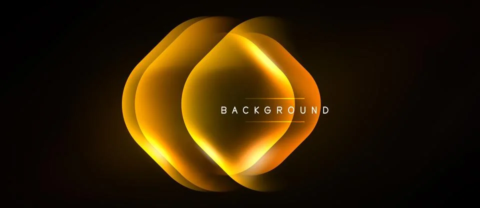 Abstract golden layers create luminous shape over dark background. Text reads Stock Illustration