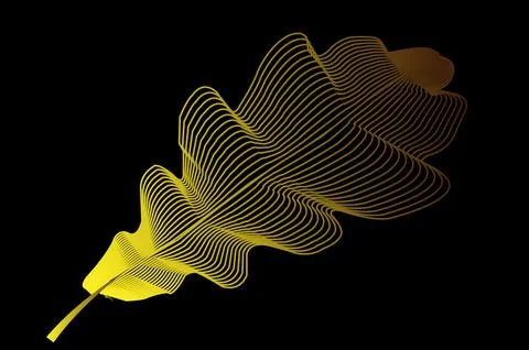 Abstract golden leaf wave line art design on black background Illustrazione stock