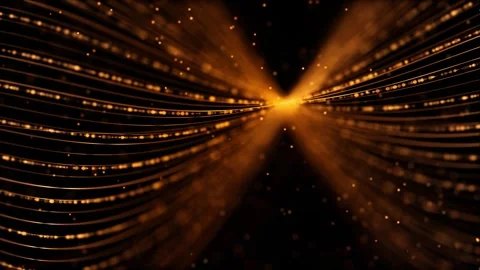 Abstract golden light lines flow on black background loop motion graphic Stock Footage 327569963