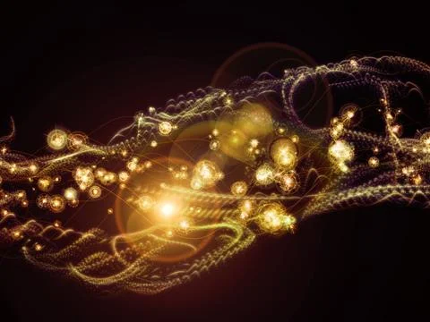 Abstract Golden Light Particles and Futuristic Energy Waves Stock Illustration