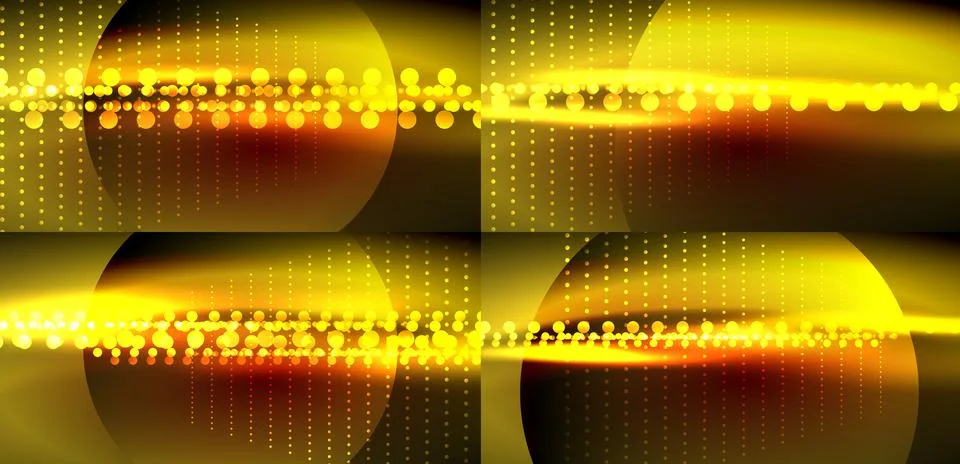 Abstract golden light patterns repeat. Geometric shapes create dynamic visual Stock Illustration