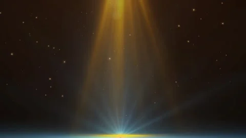 Abstract golden light rays with floating particles. Cinematic stage spotlight Stock Footage 339394118