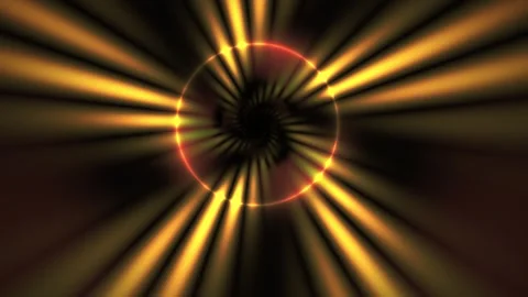 Abstract Golden Light Rays Rotating in a Dark Circular Tunnel Motion Backgr.. Stock Footage 341792075