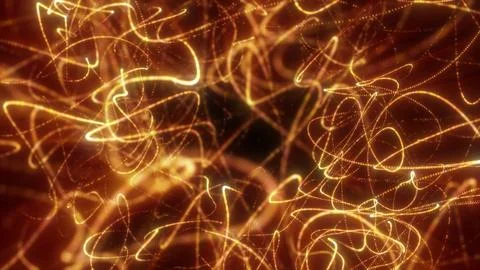Abstract golden light trails and dotted lines on a warm dark background, fo.. 스톡 일러스트