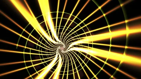 Abstract golden light tunnel with rotating grid lines motion background. Stock Footage 334479071