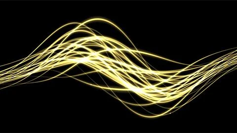 Abstract Golden Light Waves on Black Background. イラスト素材