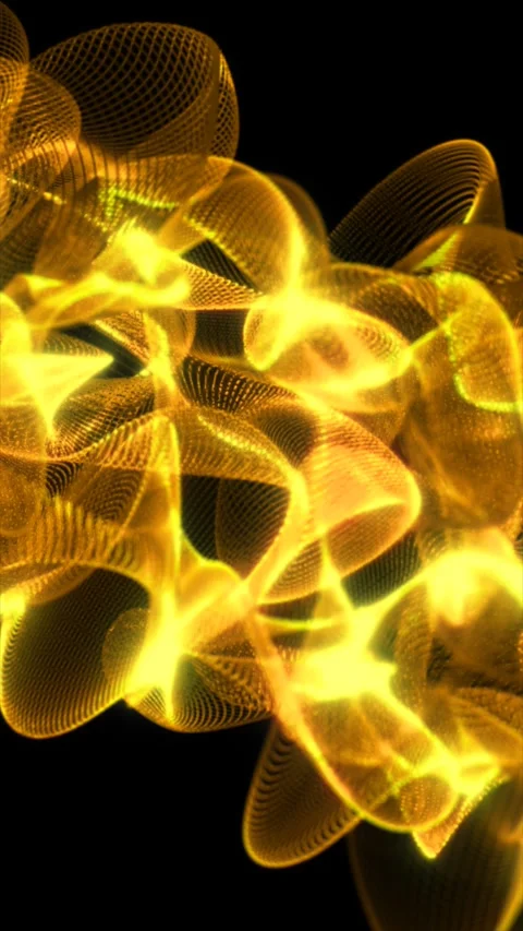 Abstract golden light waves intertwine in a dynamic mesh pattern on a black.. Video stock 310796193