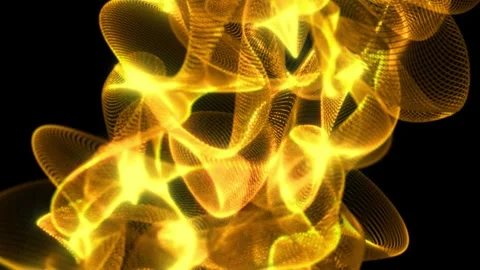 Abstract golden light waves intertwine in a dynamic mesh pattern on a black.. Video stock 316896540