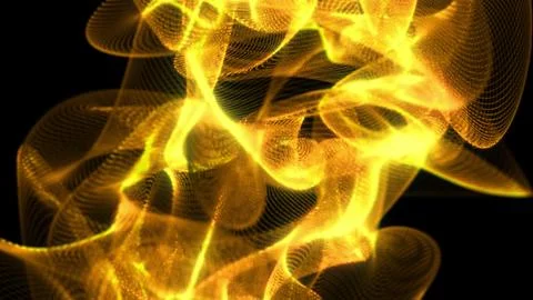 Abstract golden light waves intertwine in a dynamic mesh pattern on a black.. 스톡 일러스트