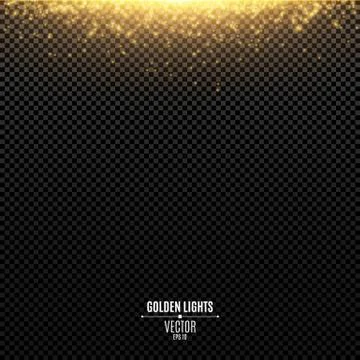Abstract golden lights fall on a transparent background. Magical gold dust an Stock Illustration