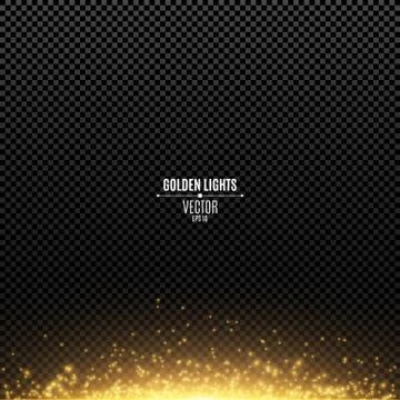 Abstract golden lights on a transparent background. Magical gold dust and gla Illustrazione stock