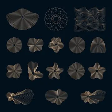 Abstract golden linear elements of different shapes, Set of wavy golden design Illustration