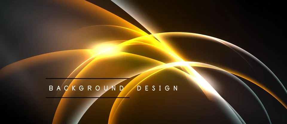 Abstract golden lines create dynamic flow. Dark background emphasizes bright Stock Illustration