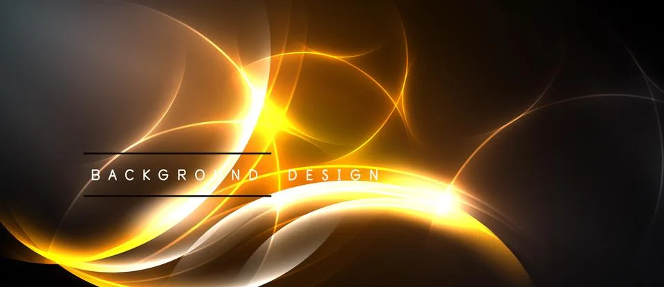 Abstract golden lines create dynamic flow. Dark background emphasizes bright Stock Illustration