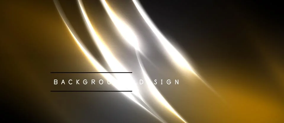 Abstract golden lines create dynamic flow. Dark background emphasizes bright, Stock Illustration