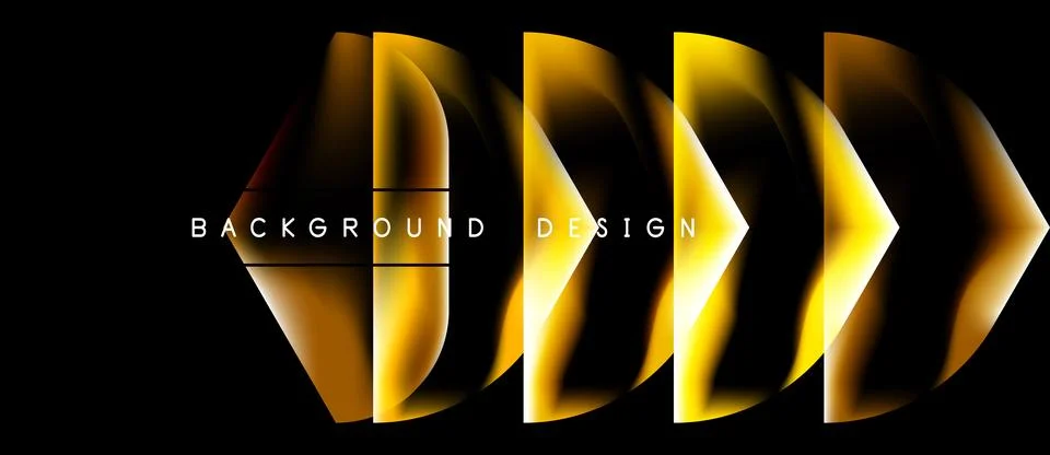 Abstract golden lines form dynamic shapes over black background. Text reads Stock Illustration