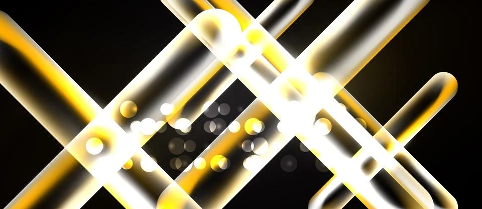 Abstract golden lines intersect, creating dynamic light patterns. Small glowi Stock Illustration