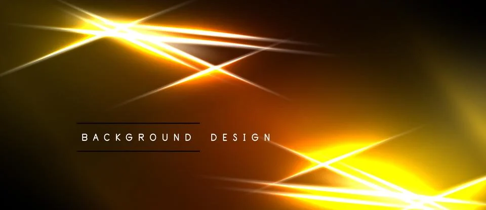 Abstract golden lines intersect over dark background. Bright light creates Stock Illustration
