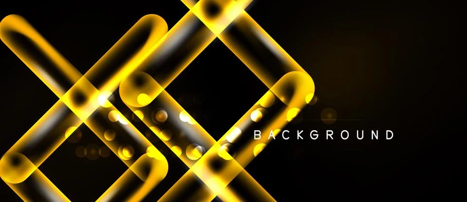 Abstract golden lines intersect over dark background. Bright glowing dots add Stock Illustration
