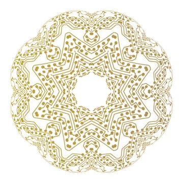 Abstract golden microchip pattern isolated on white background, mandala template Stock Illustration