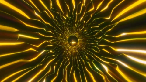 Abstract golden neon vortex with dark contrast, glowing fractured lines, an.. Stock Footage 336557765