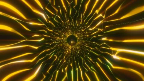 Abstract golden neon vortex with dark contrast, glowing fractured lines, an.. Stockillustratie