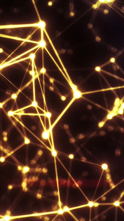 Abstract golden network of glowing nodes and connecting lines on a dark bac.. Stock Footage 325223115