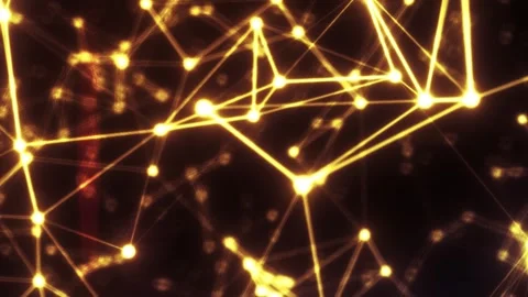Abstract golden network of glowing nodes and connecting lines on a dark bac.. Stock Footage 327409028