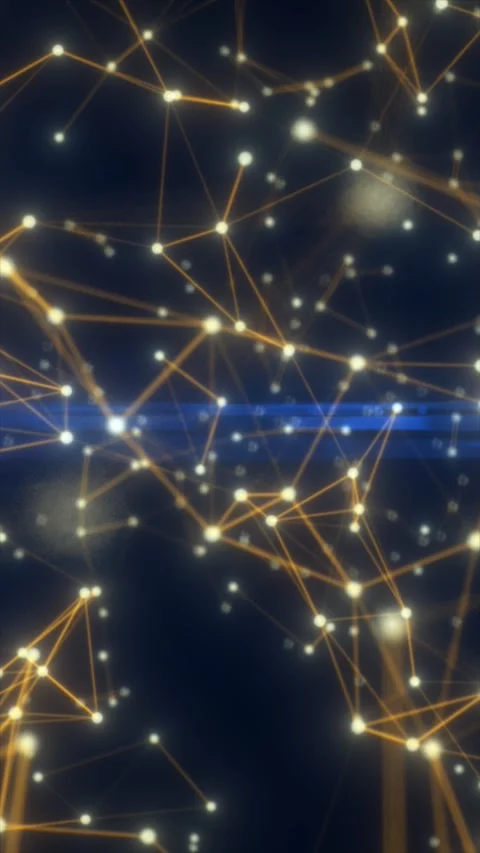 Abstract golden network of glowing nodes and connected lines on a dark blue.. Stock Footage 333473850