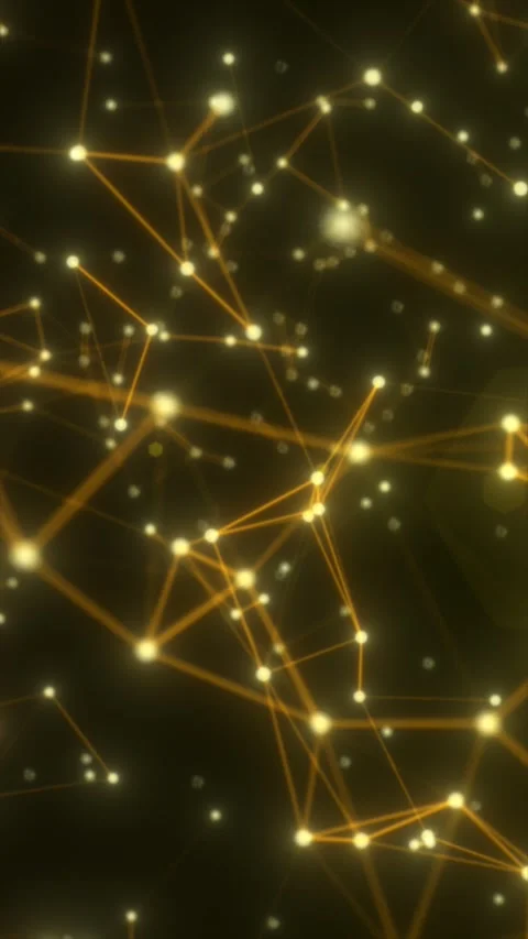 Abstract golden network of glowing nodes and lines, symbolizing digital con.. Stock Footage 333531489
