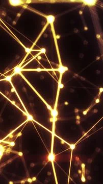 Abstract golden network of glowing nodes and connecting lines on a dark bac.. Stockillustratie
