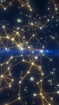 Abstract golden network of glowing nodes and connected lines on a dark blue.. イラスト素材