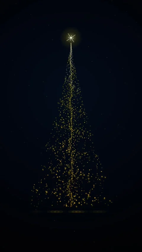 Abstract Golden Particle Christmas Tree with Shining Star on Black Background Stock Footage 346201322
