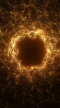 Abstract golden particle ring forming a glowing portal around a dark center.. Stockillustratie